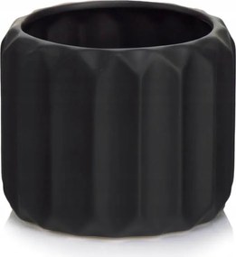 Kerámia kaspó, fekete matt, geometrikus virágcserép, 15 cm, 1 db.