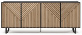 Fekete-natúr színű komód tölgyfa dekorral 201x80x40 cm Alana – Marckeric