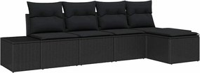 vidaXL Kerti Kanapé Szett párnával tárolóval 5 pcs Fekete polirattan