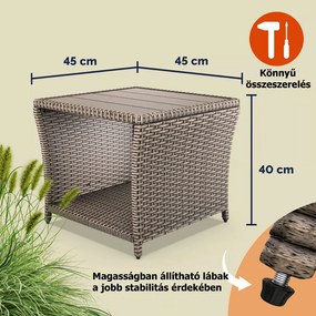 ROCCO polyrattan oldalasztal, 40x45x45cm, krémszínű Casaria