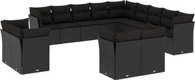 vidaXL 13 részes fekete polyrattan kerti ülőgarnitúra párnákkal