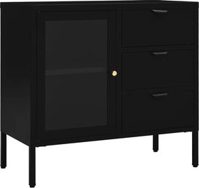 vidaXL fekete acél és edzett üveg tálalószekrény 75 x 35 x 70 cm