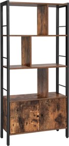 Könyvespolc elválasztókkal, tárolópolc, rusztikus barna 154x74x30cm