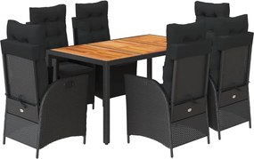 vidaXL 7 részes fekete polyrattan kerti étkezőgarnitúra párnával
