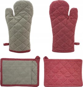 Konyhai kesztyű párnával, bézs és piros