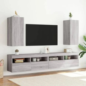 szürke sonoma színű fali TV-szekrény LED-ekkel 30,5x35x70 cm