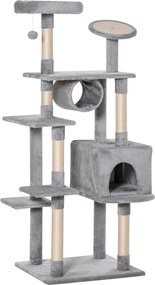 PawHut Oszlop Karcolófa 165cm Karcoló Felülettel és Ülepítőkkel Kiscicák és Felnőtt Macskák Részére 4,5kg-ig, Szürke, 60x50x165cm | Aosom