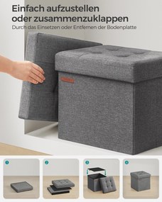 Tárolós ülőke, kis összecsukható pad, 30 × 30 cm-es lábtartó sötétszürke színben