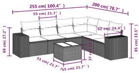 7 részes barna polyrattan kerti ülőgarnitúra párnákkal