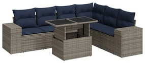 14 részes szürke polyrattan akácfa kerti ülőgarnitúra párnákkal