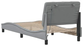 világosszürke szövet ágykeret LED-ekkel matrac nélkül 90x200 cm