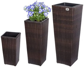 Casaria® 3 db polirattan virágcserep készlet - barna