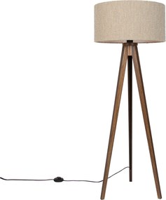 Modern állólámpa diófa színű, bézs buklé árnyékolóval, 50 cm - Tripod Classic