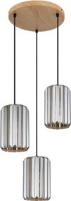 Globo 30229346 Függőlámpa, fém fa megjelenésű, füstszínű K5 kristályok, kábel textil fekete, ø: 350mm, M: 1200mm, 3x E27 60W 230V izzók nélkül