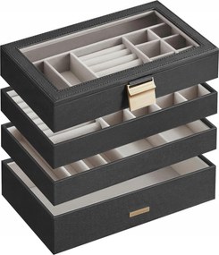 Ékszerdoboz 4 Szintes Ékszertartó Fiókba Fekete
