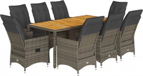 vidaXL 9 részes szürke polyrattan kerti étkezőgarnitúra párnával