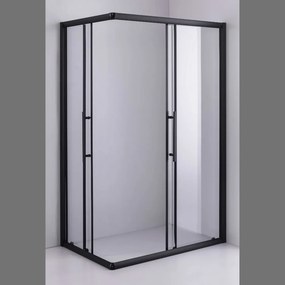 Stuxi Nizza Black 120x70 cm aszimmetrikus két tolóajtós zuhanykabin 6 mm vízlepergető biztonsági üveggel, fekete elemekkel, 190 cm magas