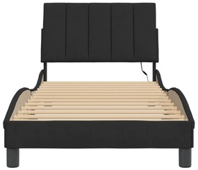 fekete bársony ágykeret LED-ekkel matrac nélkül Hanko 90 x 200 cm