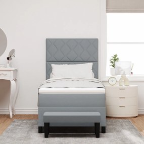 Box Spring Ágy matraccal és pad Light Grey 90x190 cm Szövet