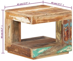 tömör újrahasznosított fa dohányzóasztal 45 x 45 x 40 cm