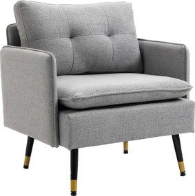 HOMCOM Kárpitozott Fotel Párnával, Vászonhatású, Acél Lábakkal, Nappaliba, Hálószobába, Szürke, 76 x 68 x 80 cm | Aosom
