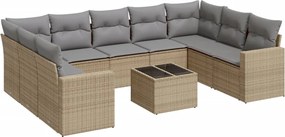 vidaXL 10 részes bézs polyrattan kerti ülőgarnitúra párnával