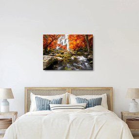 Üveg kép - Vízesések őszi tájban, narancssárga (70x50 cm)