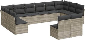 vidaXL 12 részes világosszürke polyrattan kerti ülőgarnitúra párnával