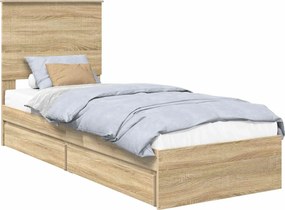 vidaXL Tárolós Ágy fejtámlával Sonoma tölgy 75 x 190 cm Faanyag
