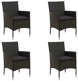 vidaXL 4 db fekete polyrattan kerti szék párnával