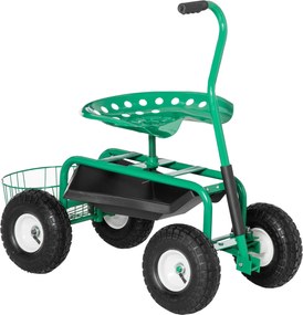 Outsunny Forgatható Kerti Kocsi Magasságban Állítható Üléssel, Kerekekkel, Fogantyúval, Mobil Kerti Szék, Forgatható Munkaszék, Kerti Sztó 150 kg-ig,