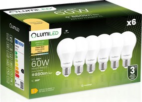 6x Led izzó E27 8W 60W 880lm 3000K Meleg Fehér Prémium EMC2 Nem Villog