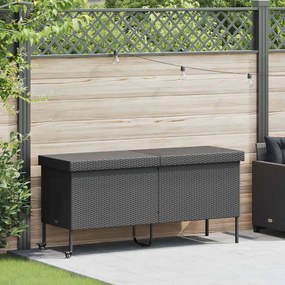 Fekete polyrattan kerti tárolóláda kerekekkel 160x55x75 cm