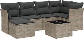 vidaXL 7 részes szürke polyrattan kerti ülőgarnitúra párnákkal