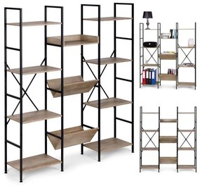 Intenso Home nyitott könyvespolc rendszer / virágállvány 126 x 150cm, modern tölgy szín | Univerzális tároló állvány fém lábakkal