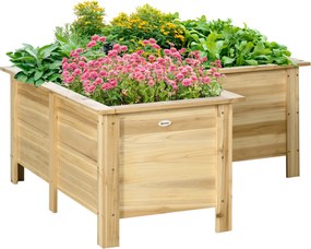 Outsunny L-alakú emelt fa virágláda nem szőtt béléssel, kerti emelt ágy zöldségekhez és virágokhoz, 120 x 120 x 50 cm | Aosom