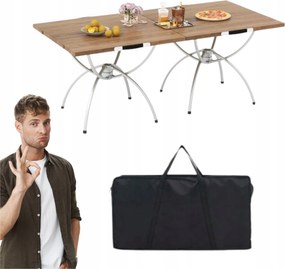 2 Db-os Összecsukható Asztal Szett Fa Textúrájú Asztallappal És Alumínium Kerettel