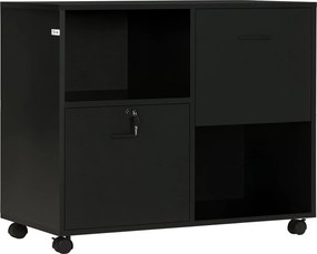 Vinsetto Irodai Fiókos Egység 2 Dokumentum Fiókkal és Nyitott Polcokkal, Forgácslapból, Acélfogantyúkkal, Zárható Kerekekkel, 80x40x66cm, Fekete | Aos