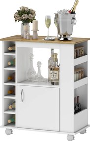 HOMCOM Konyhai Szekrény Kerekekkel, Büfé Étkezőszekrény Ajtóval és Tároló rekeszekkel, Mikrosütő Állvány Modern Stílus 75x39.5x88 cm Fehér | Aosom