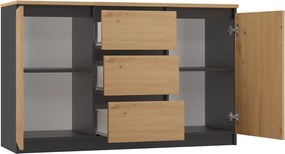 MIX 2D3S/BA komód, 120x75x40 cm, antracit-tölgy (tölgy komódtetővel)