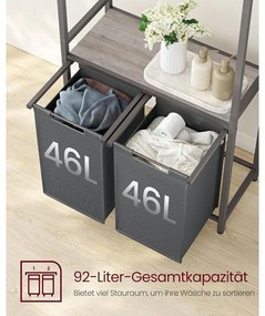 Szennyeskosár ruhatartóval, kihúzható szennyestartó, szürke