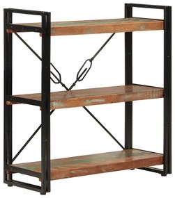 3 szintes újrahasznosított fa és vas könyvespolc 77x30x80 cm