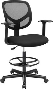 Ergonomikus irodai szék kartámaszokkal, magas forgó szék 55-75 cm ülésmagasság, fekete