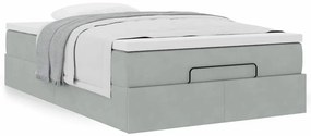 világosszürke bársony ottomán ágy matraccal 120x190 cm