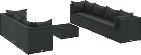 vidaXL 8 részes fekete polyrattan kerti ülőgarnitúra párnákkal