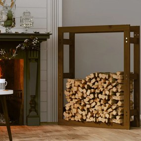 mézbarna tömör fenyőfa tűzifatartó állvány 80x25x100 cm