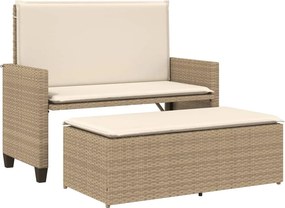 vidaXL bézs polyrattan kerti pad párnákkal és lábtartóval
