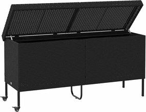 Fekete Polyrattan Kerti Tárolóláda Kerekekkel 160X55X75 Cm