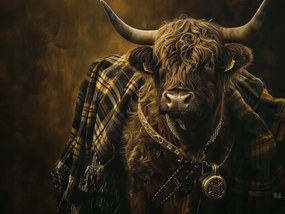 Vászonkép Canvas Skót Tehén Highland Skócia Takaró Kockás 100x75