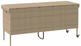 bézs polyrattan kerti tárolóláda kerekekkel 160x55x75 cm